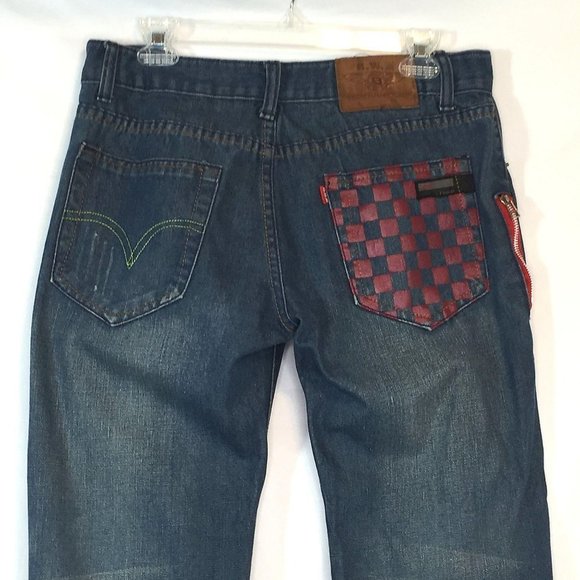 Waimea Jeans Skinny Fit Streetwear Distressed Checkered Back Pocket BWM Mens - Picture 6 of 10